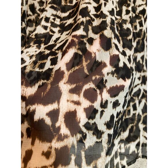Talbots Silk Top Womens 12 Brown Cheetah Leopard Sheer Animal Print Lightweight - Picture 12 of 13